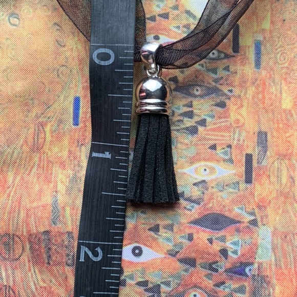 Gothic Black Suede like Tassel pendant - Picture 2 of 3